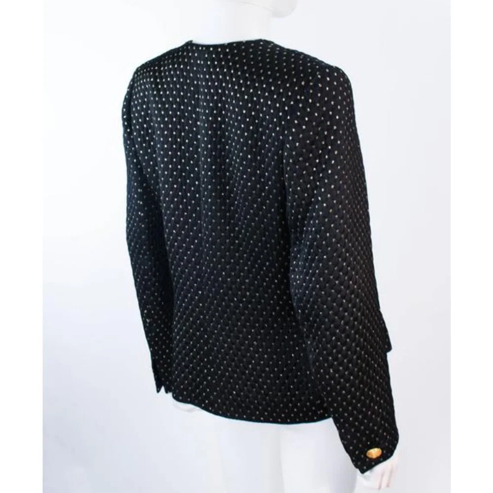 Yves Saint Laurent Vintage Quilted Black & Gold Blazer Size 44 US 12 - Picture 2 of 12